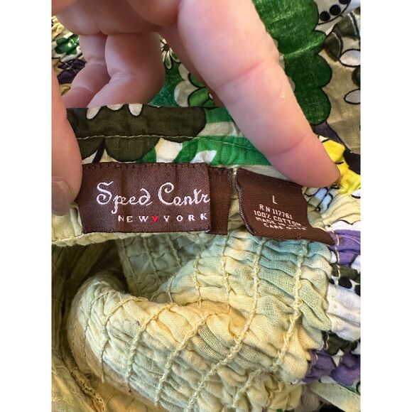 Vintage Bohemian 100% Cotton Strapless Green Yellow Floral Dress Size Large - Picture 3 of 4